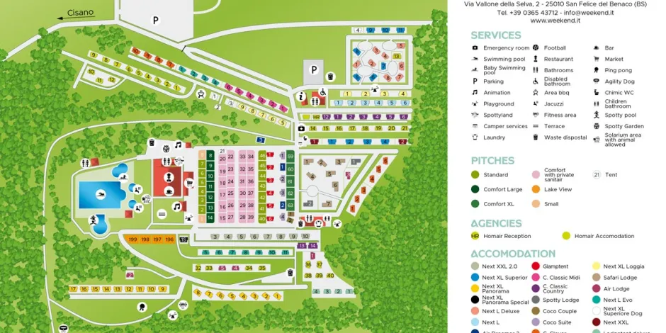 Resort map with colorful icons, pool, and greenery.