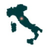 Map graphic of Italy with a pin marking a central location.